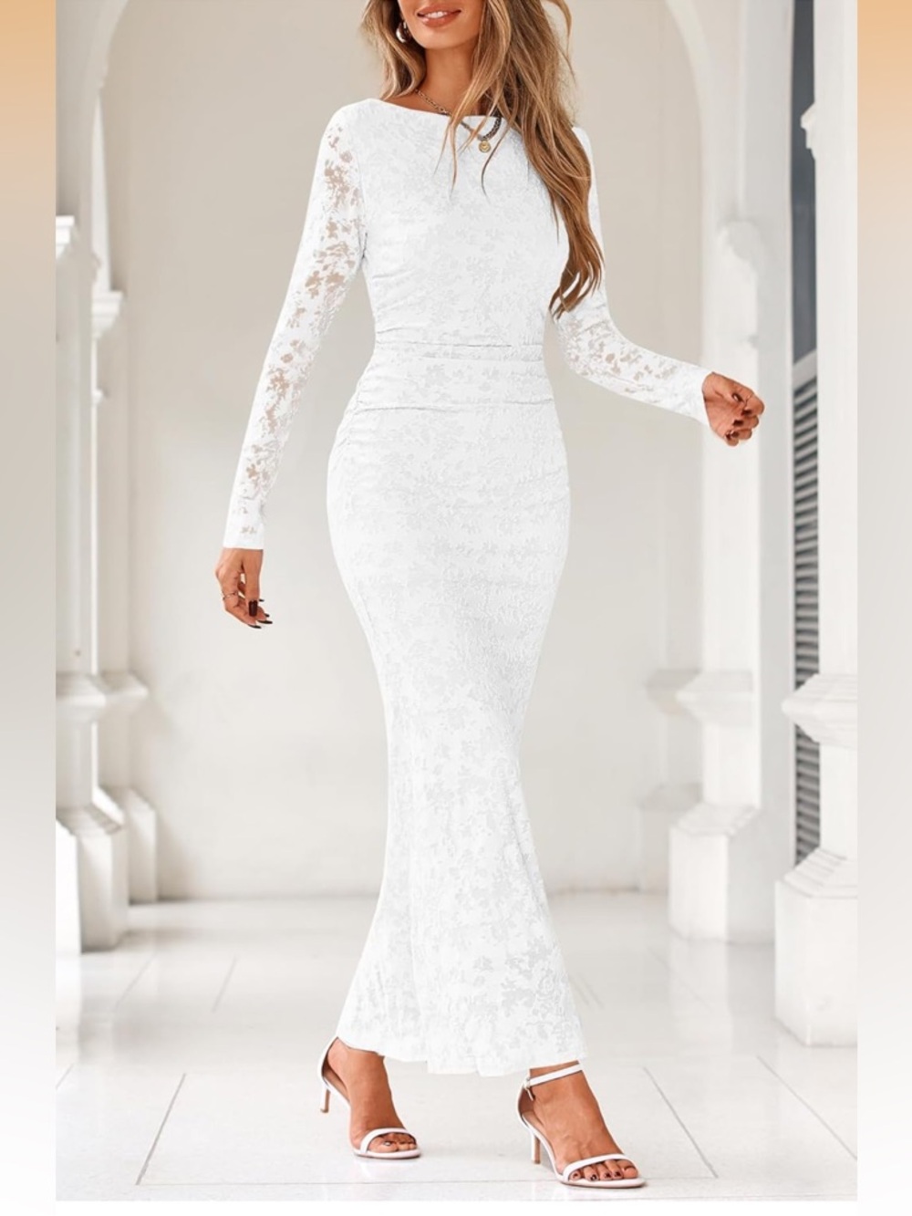 Women's Formal Long Sleeve Dress Elegant Floral Bodycon Ruched Maxi New Size M